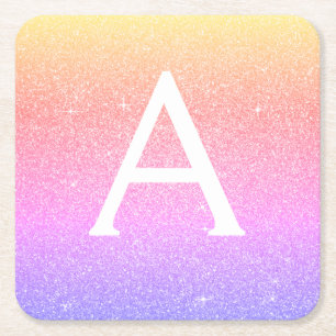 Rainbow Glitzer & Sparkle Monogram Birthday Rechteckiger Pappuntersetzer