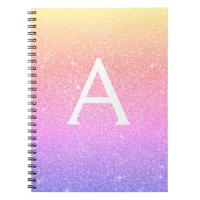 Rainbow Glitzer Sparkle Monogram Notebook Notizblock (Vorderseite)