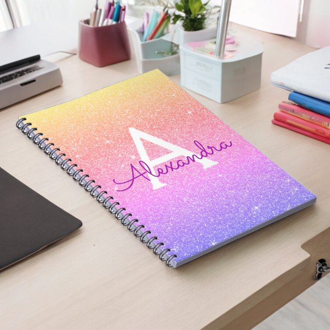 Rainbow Glitzer Sparkle Monogram Notebook Notizblock (Von Creator hochgeladen)