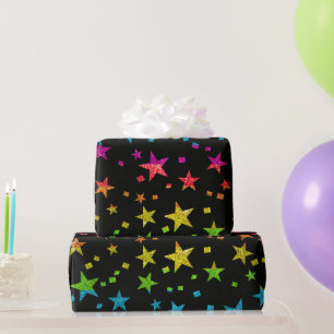 Rainbow Glitzer Stars Hochzeit Weihnachten Geburts Geschenkpapier