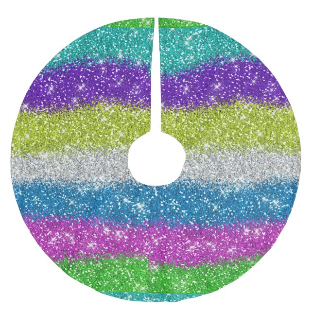 Rainbow Glitzer Streifen Polyester Weihnachtsbaumdecke (Vorderseite)