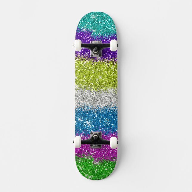 Rainbow Glitzer Streifen Skateboard (Vorderseite)