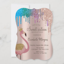 Rainbow Glitzer Tropfen Flamingos Sweet 16 Geburts