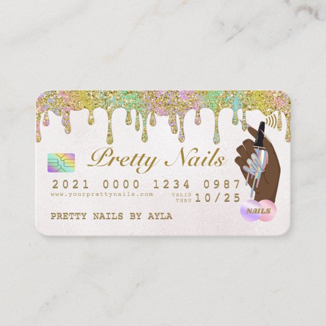 Rainbow Glitzer Tropfen Holographic Nail Tech Cred Visitenkarte (Vorderseite)