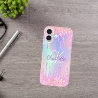 Rainbow Glitzer Tropfen rosa Monogramm
