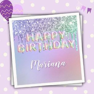 Rainbow Glitzer Tropfens Girl Birthday Party Serviette