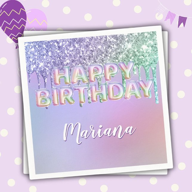 Rainbow Glitzer Tropfens Girl Birthday Party Serviette (Von Creator hochgeladen)