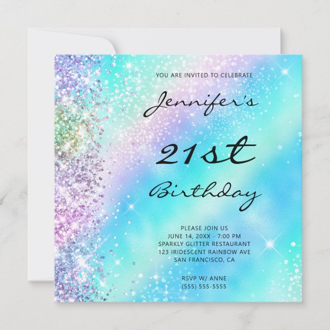 Rainbow Glitzer und Foil 21. Geburtstag Einladung (Vorderseite)