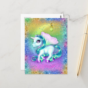Rainbow-Glitzer und Mondeinhorn Postkarte