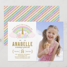 Rainbow Glitzer Unicorn Foto Geburtstagseinladung Einladung
