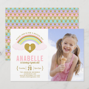 Rainbow Glitzer Unicorn Foto Geburtstagseinladung Einladung