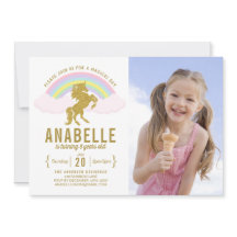 Rainbow Glitzer Unicorn Foto Geburtstagseinladung