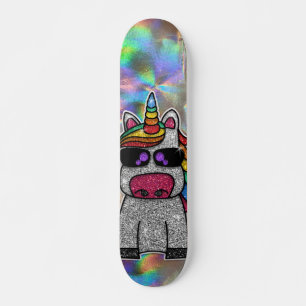 Rainbow Glitzer Unicorn Funkelnd Chrome Holographi Skateboard