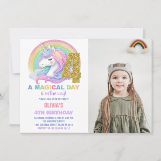 Rainbow Glitzer Unicorn Geburtstag Einladungen Fot