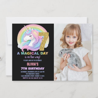 Rainbow Glitzer Unicorn Geburtstag Einladungen Fot