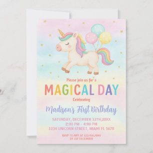 Rainbow Glitzer Unicorn Geburtstagsfeier Einladung