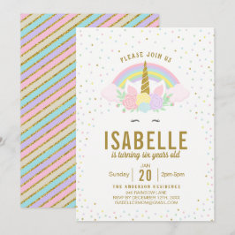 Rainbow Glitzer Unicorn Geburtstagsparty Einladung