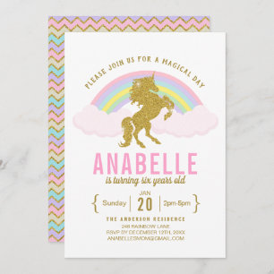 Rainbow Glitzer Unicorn Geburtstagsparty Einladung