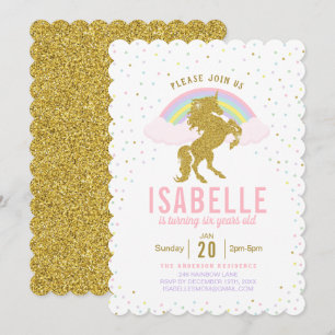 Rainbow Glitzer Unicorn Geburtstagsparty Einladung