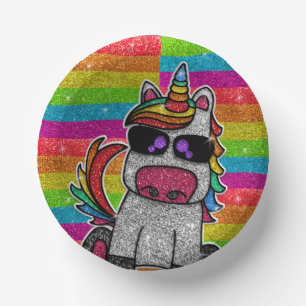 Rainbow Glitzer Unicorn kommt zur Geburtstagsparty Pappteller