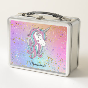 Rainbow Glitzer Unicorn Sparkle Personalisiert  Metall Brotdose