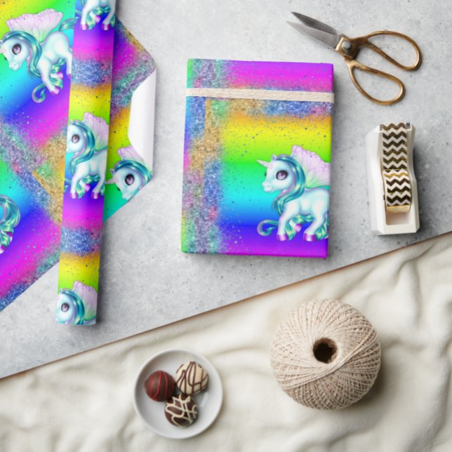Rainbow Glitzer Unicorns Geschenkpapier (Von Creator hochgeladen)