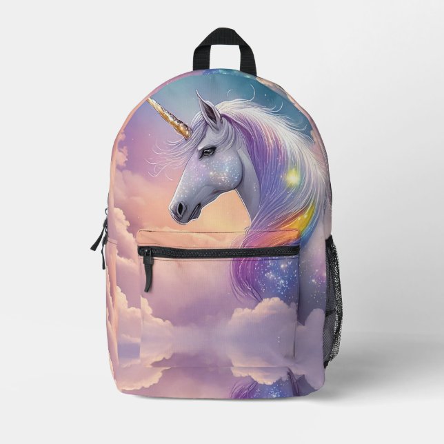 Rainbow Glitzer White Unicorn Magische Glitzern Bedruckter Rucksack (Vorderseite)