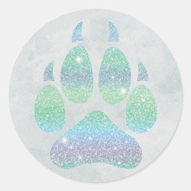 Rainbow Glitzer Wolf Paw Trendy Girly Runder Aufkleber (Vorderseite)
