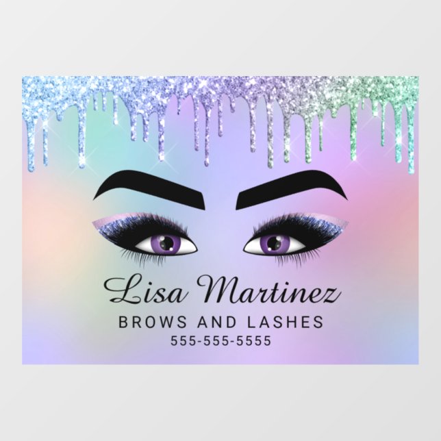 Rainbow Glitzern Lash Brow Beauty Business Fensteraufkleber (Blatt)