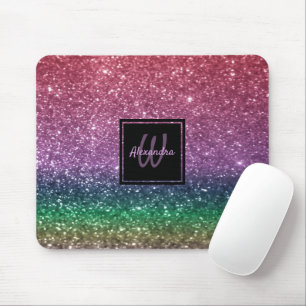 Rainbow Glitzern Monogram Pink Glamour Mousepad