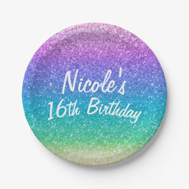 Rainbow Glitzern Sparkle Glam Birthday Party Custo Pappteller (Vorderseite)