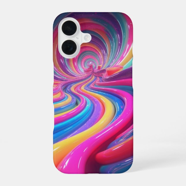 Rainbow Glossy Swirl 3D Abstrakt iPhone 16 Hülle (Rückseite)