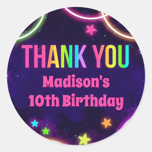 Rainbow Glow Geburtstagsparty Stickers (Vorderseite)