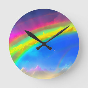 Rainbow Glow Sky Runde Wanduhr