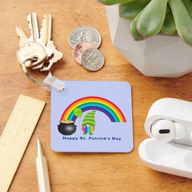 Rainbow Gnome Pot of Gold St Paddys Day Metal Sq Schlüsselanhänger (Schreibtisch)