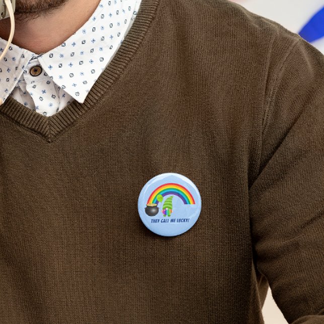 Rainbow Gnome Pot of Gold St Patricks Day Button B (Rainbow Gnome Pot of Gold St Patrick's Day Pin-Back Button)