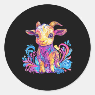 Rainbow Goat Illustration Art Runder Aufkleber