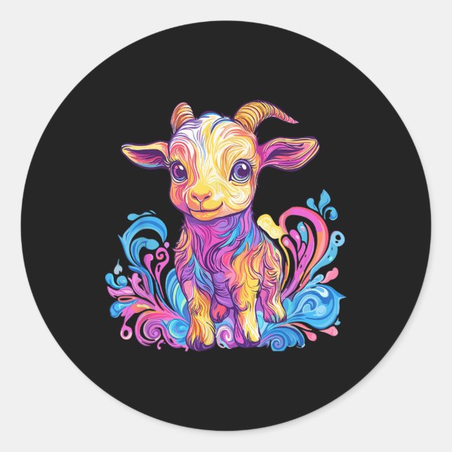 Rainbow Goat Illustration Art Runder Aufkleber (Vorderseite)