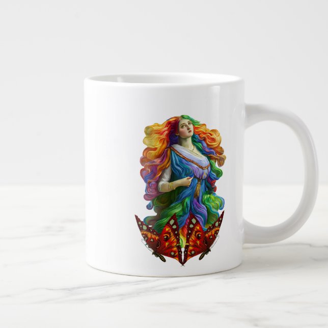 Rainbow Goddess digitale Malerei Originalkunst Jumbo-Tasse (Rechts)