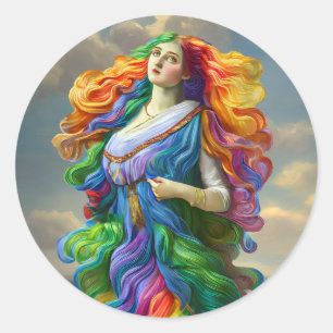 Rainbow Goddess digitale Malerei Originalkunst Runder Aufkleber