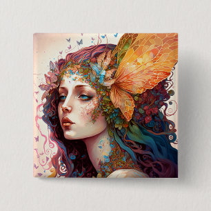 Rainbow Goddess Fantasy Art Button