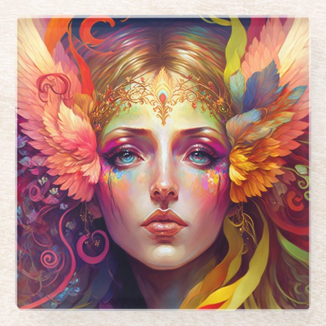 Rainbow Goddess Fantasy Art Glasuntersetzer (Vorderseite)