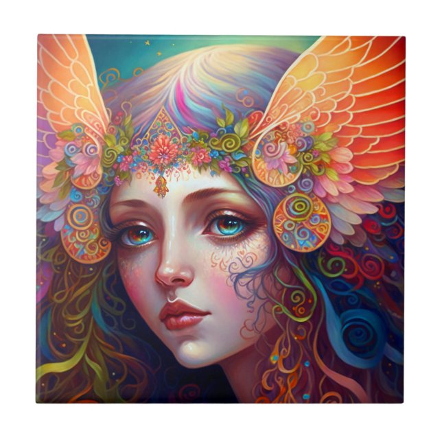 Rainbow Goddess Fantasy Art Keramik Tile Fliese (Vorderseite)