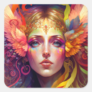 Rainbow Goddess Fantasy Art Quadratischer Aufkleber