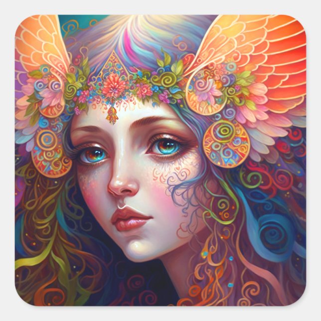 Rainbow Goddess Fantasy Art Square Sticker (Vorderseite)