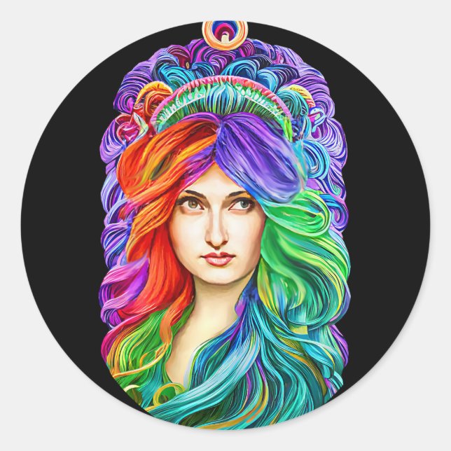 Rainbow Goddess Queen Fantasy Art Runder Aufkleber (Vorderseite)