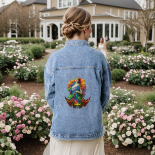 Rainbow Goddess Schmetterlinge digitale Malkunst Jeansjacke