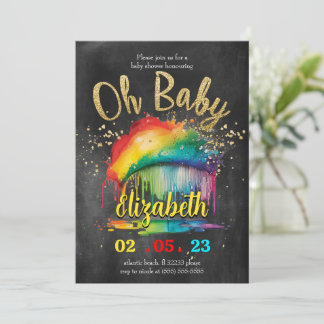Rainbow Gold Chalkboard Kinderdusche Einladung