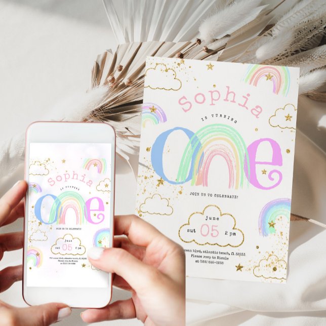 Rainbow Gold Clouds 1. Geburtstag Einladung (Von Creator hochgeladen)