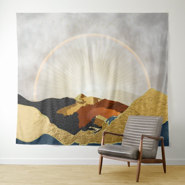 Rainbow Gold Metallic Mountain Bright Sun Landscap Wandteppich (Beispiel (Horizontal))